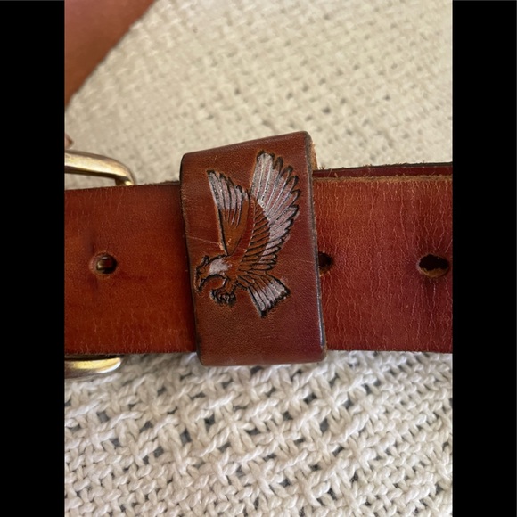 Vintage Embossed Painted Eagles Brown Leather Belt Soaring Eagle Small - Picture 7 of 7